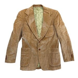 Sears Blazer Mens 42L Tan Corduroy Vintage 2-Button Sport‎ Coat 3496